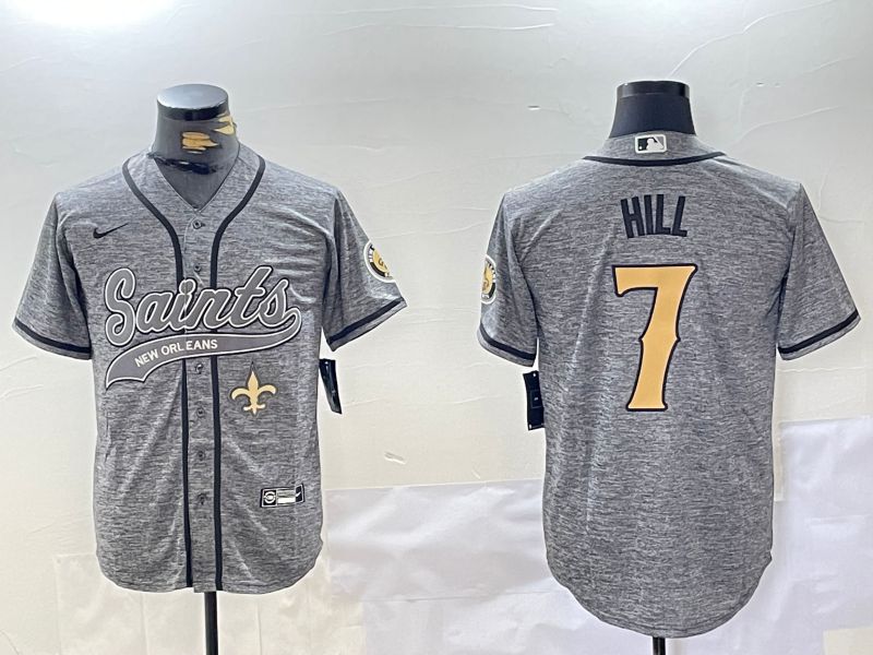 Men New Orleans Saints #7 Hill Grey Joint Name 2024 Nike Limited NFL Jersey style 3
